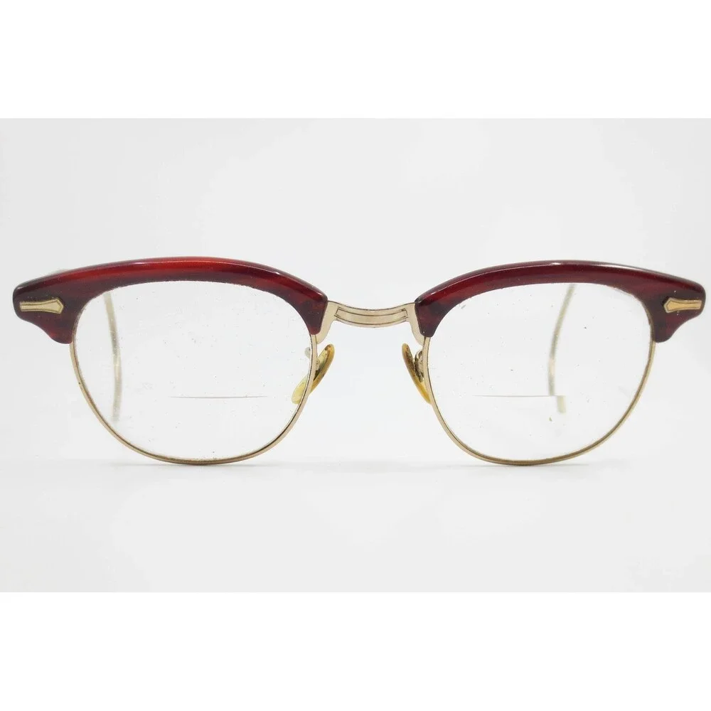 Vintage Shuron Shurset Browline Glasses 1/10 12K Gold Filled Burgundy 22 Bridge
